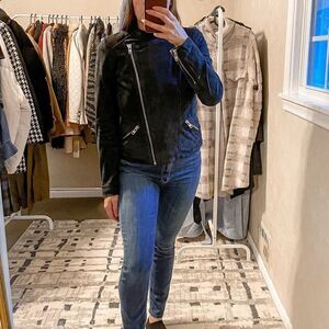 Scotch and Soda Goat Suede Perforated Leather Jacket Black S